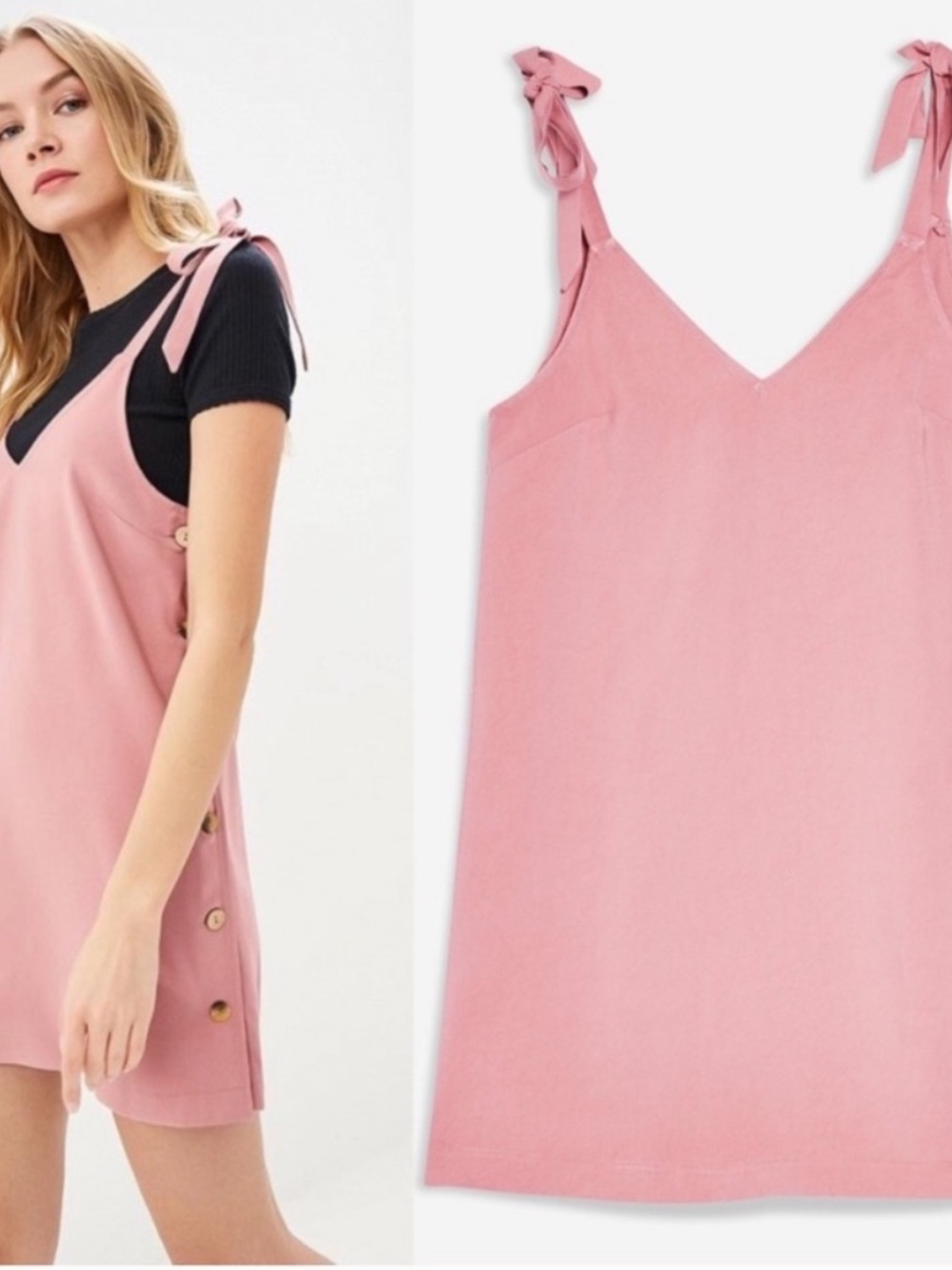 Top Shop Women’s Mauve Tie Strap Mini Button Side Detail Dress Size 6